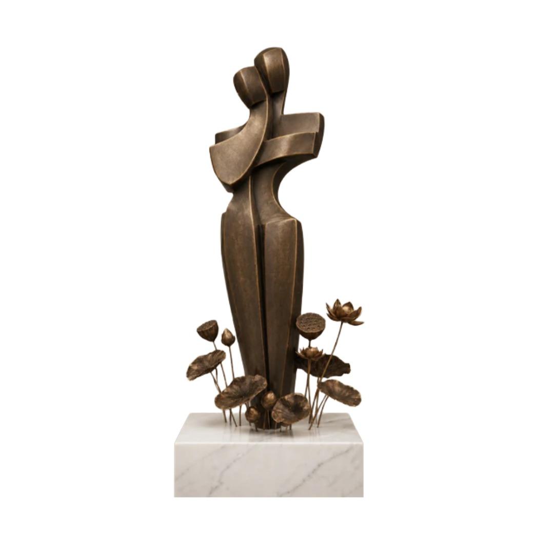 Luxury Couple Sculpture with Marble Base | The Lotus Embrace