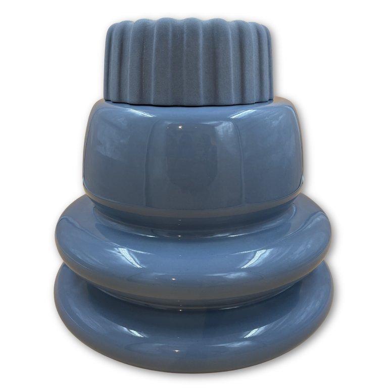 Volcano Vase 2 Glossy Sugar Paper Base Peacock Blue Glass & Rough Indago Top