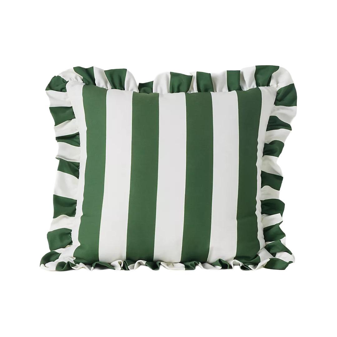 Maeve  Striped Ruffle Indoor/Outdoor Pillow-Green/White