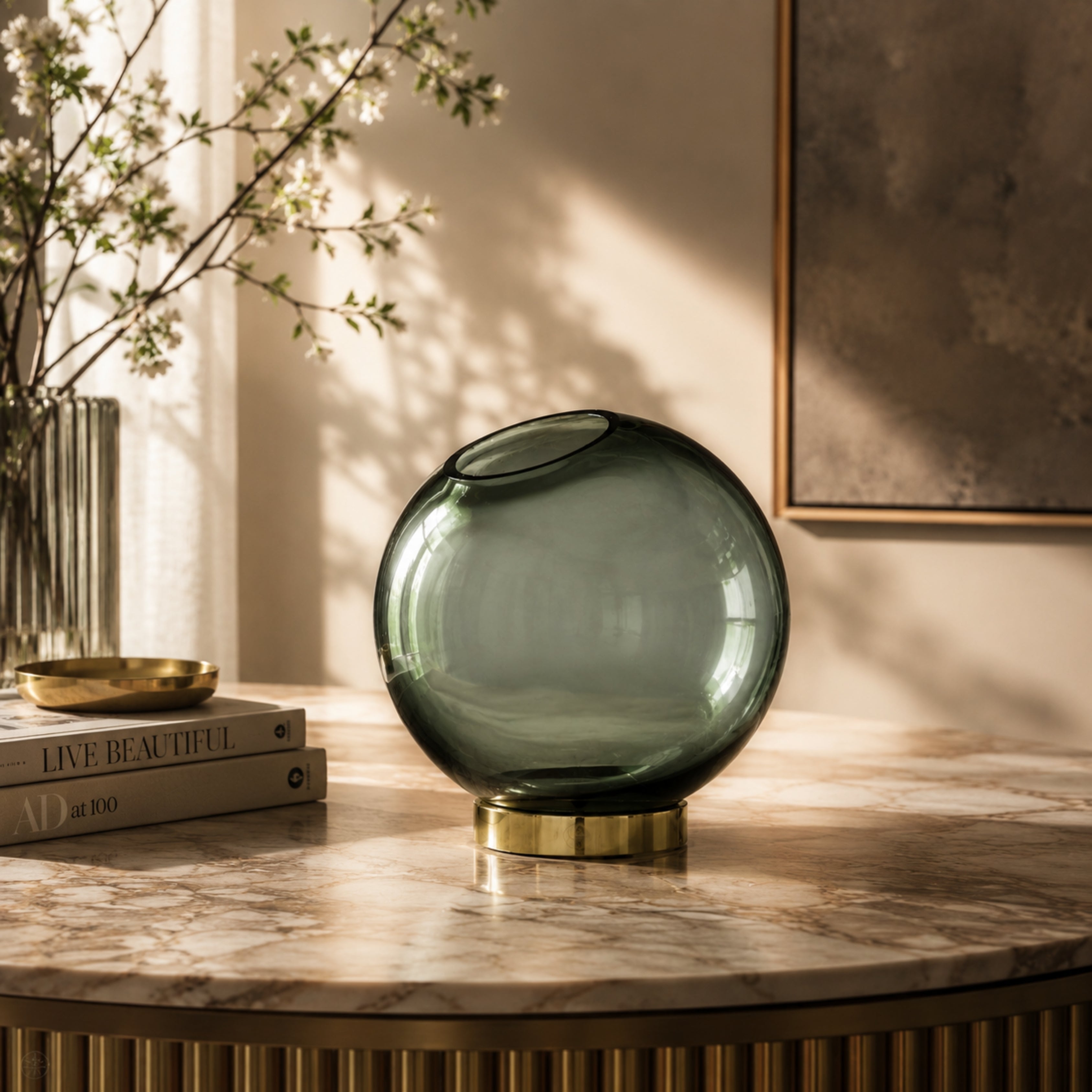 Globe Vase W. Stand Forest/Gold - AYTM (view 2)
