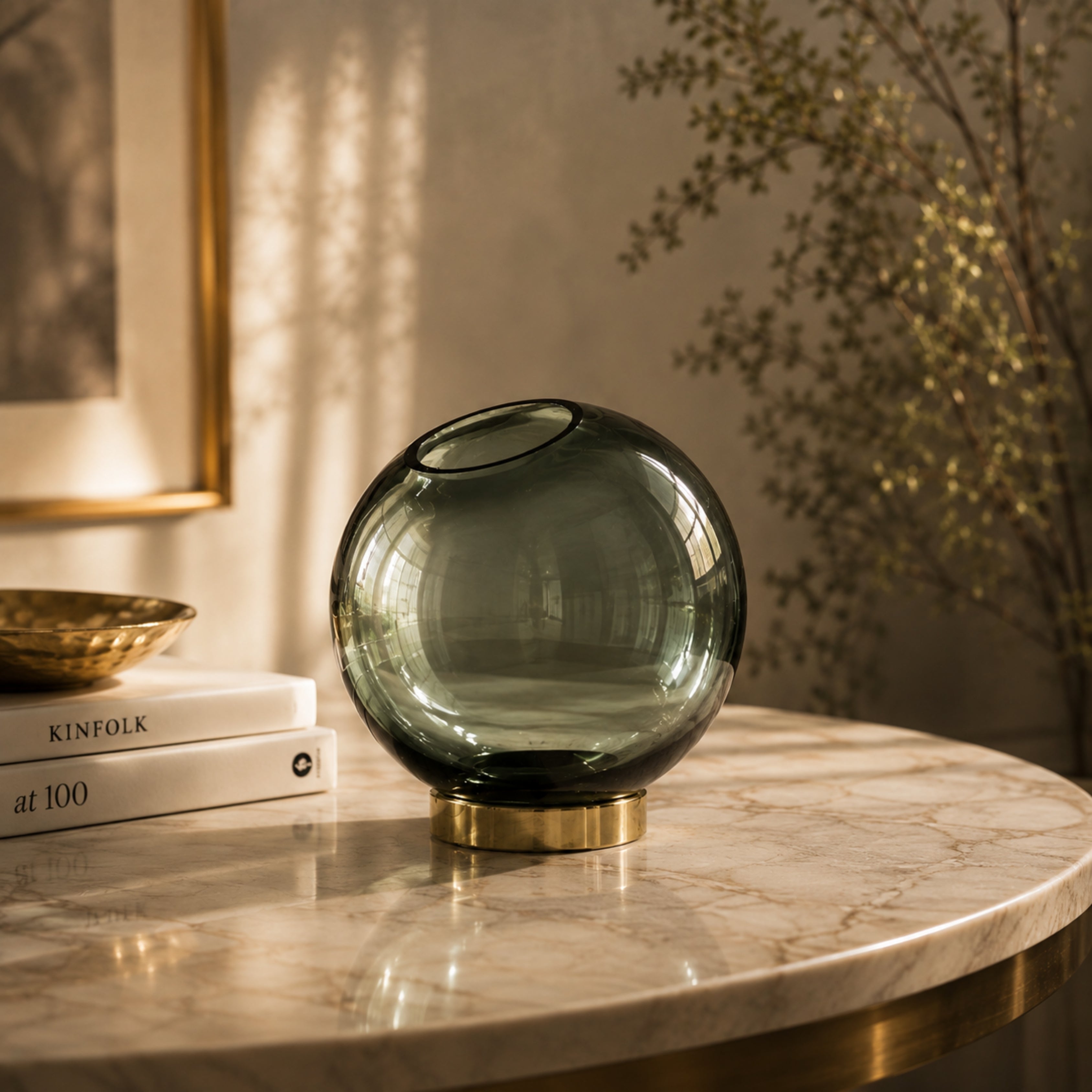 Globe Vase W. Stand Forest/Gold-Small - AYTM (view 2)