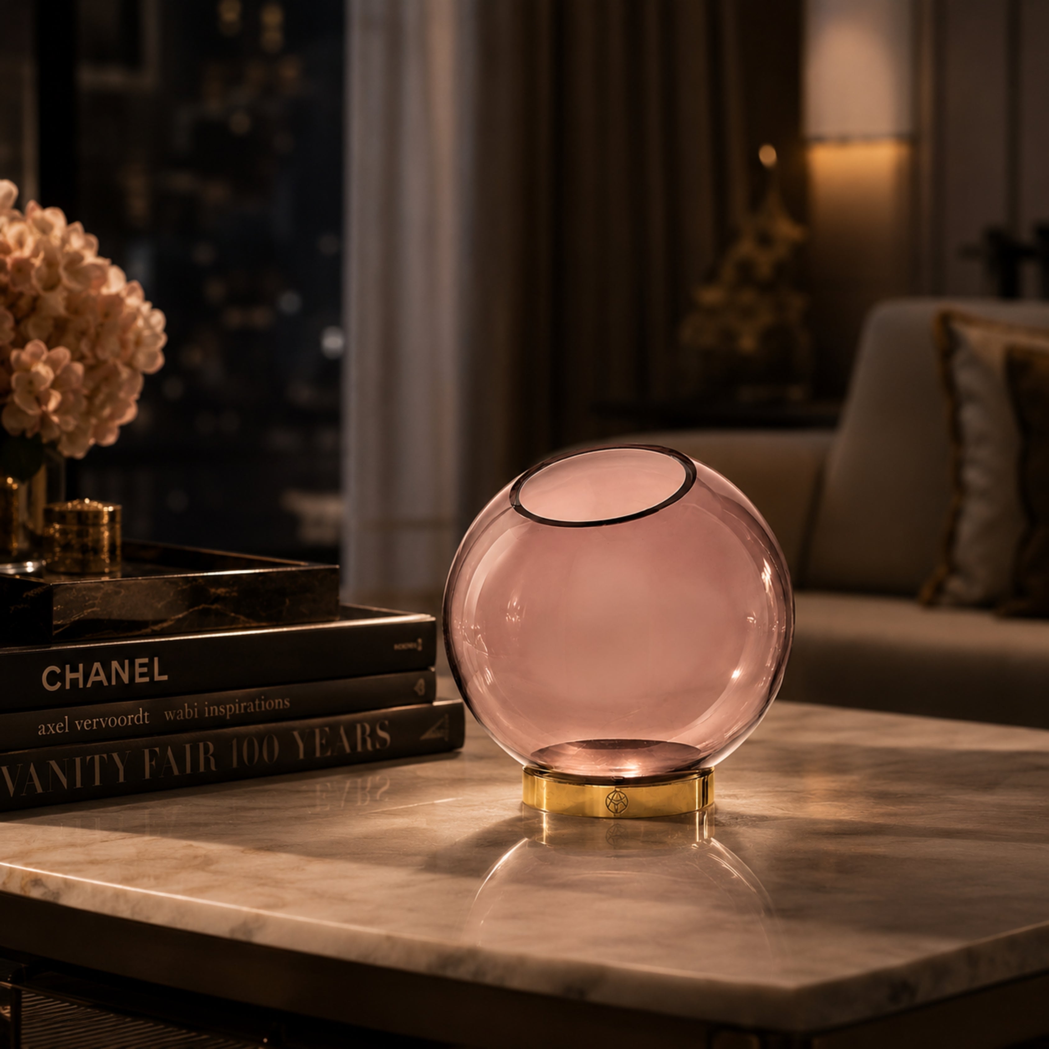 Globe Vase W. Stand Rose/Gold-Medium - AYTM (view 2)