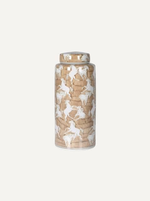 WILD HORSES BEIGE LIDDED JAR - SMALL