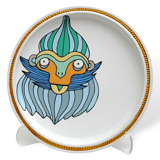 Primates Small Plate Graphics 4. Glossy White And Gold Edge