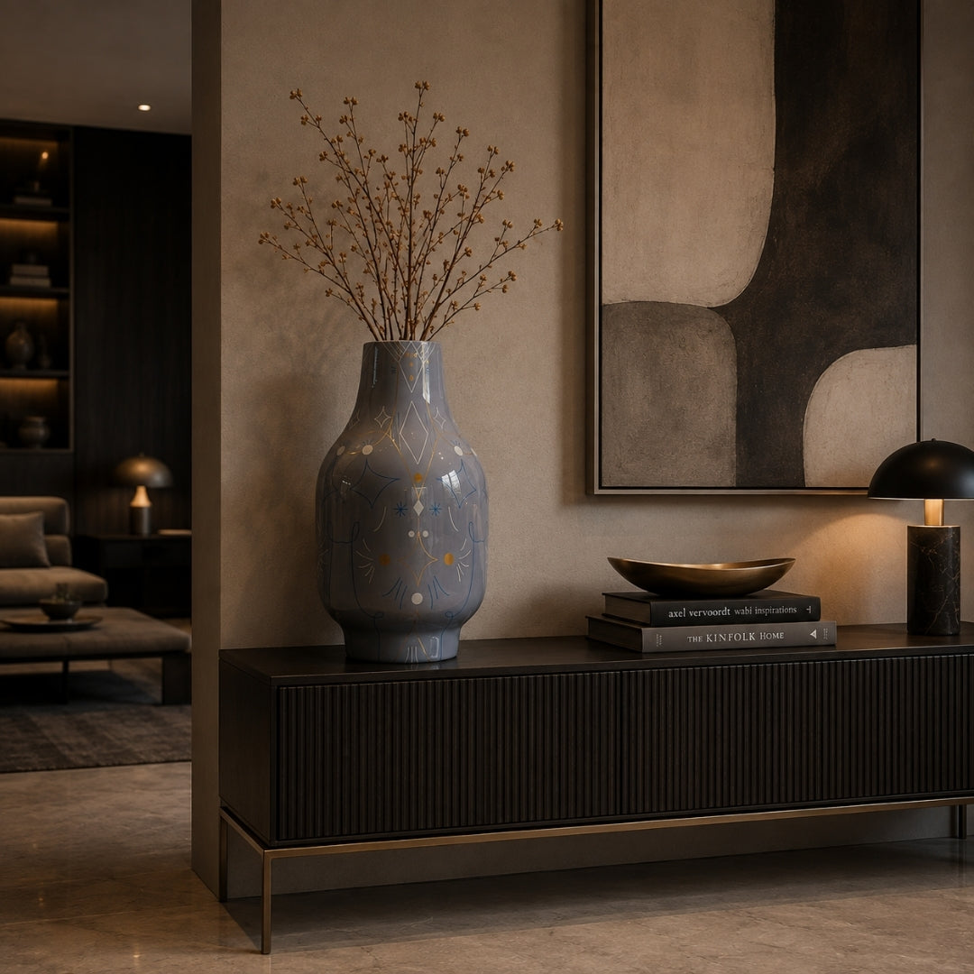 Strypy Vase 3.Glossy Stone Grey With Graphic 3 - Bosa (view 2)