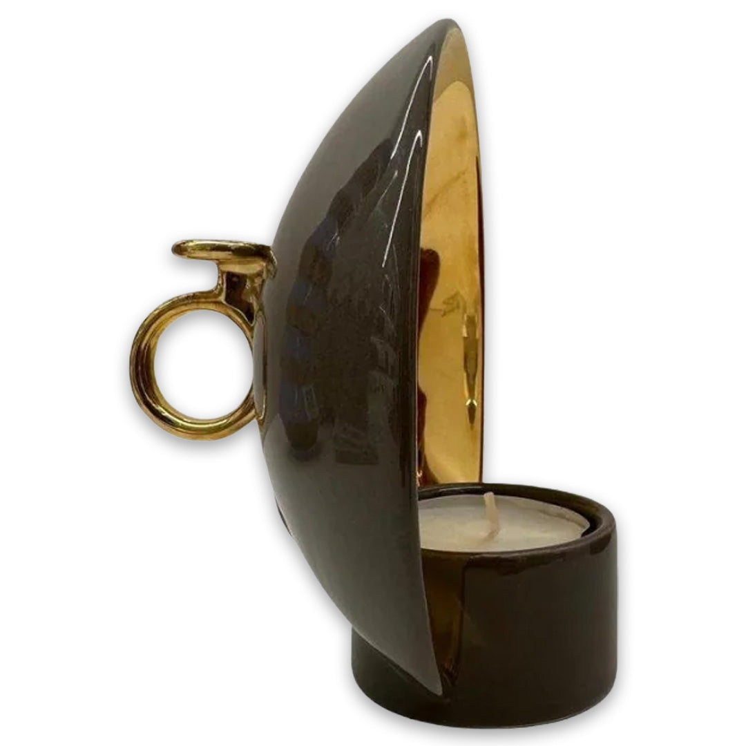 Lume Candle Holder Glossy Mud Brown & Glossy Gold Details - Bosa