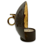 Lume Candle Holder Glossy Mud Brown & Glossy Gold Details - Bosa