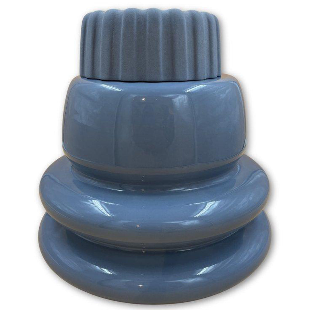 Volcano Vase 2 Glossy Sugar Paper Base Peacock Blue Glass & Rough Indago Top - Bosa