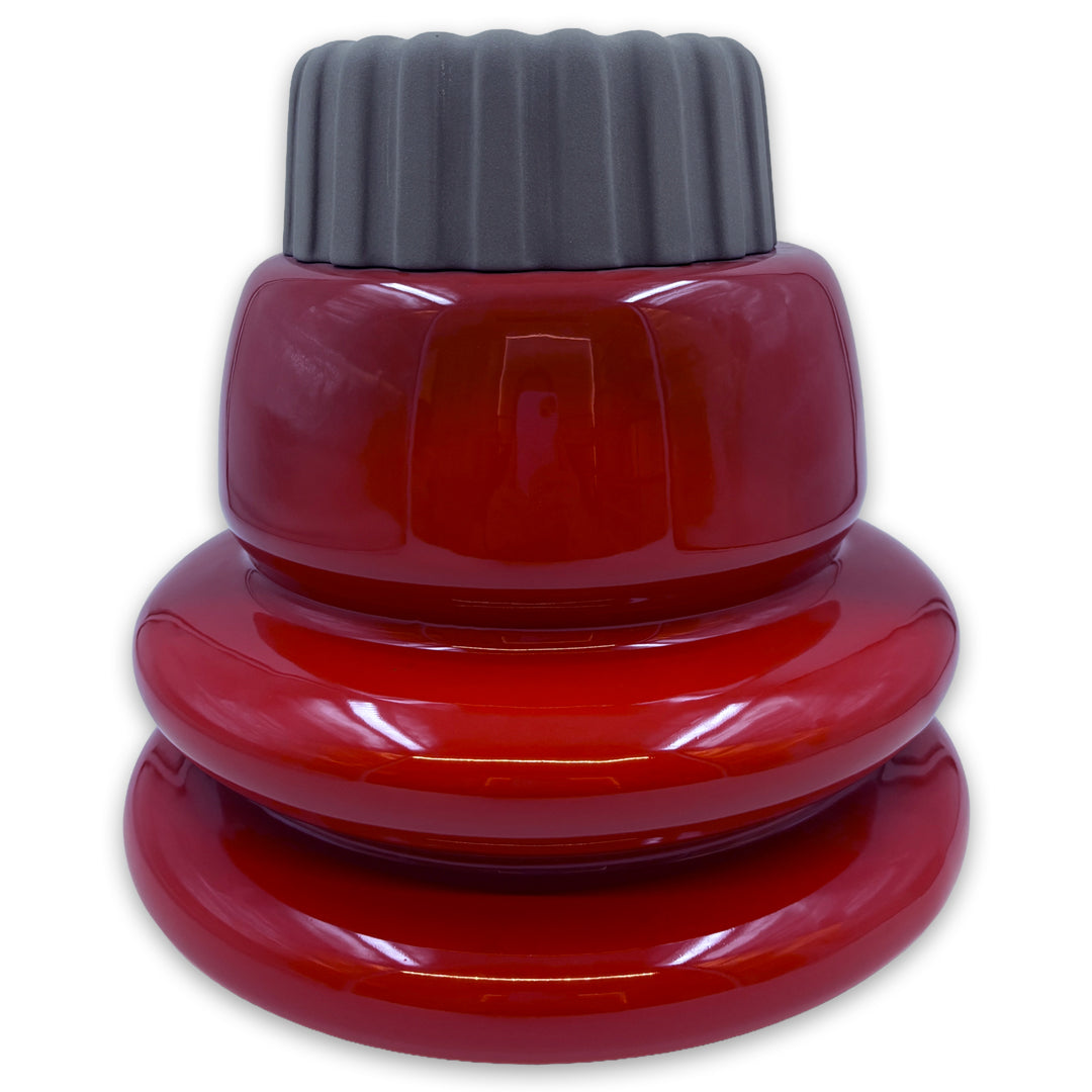 Volcano Vase 2 Glossy Khaki Base Rough Dusky Brown Top With Tea Rose Inside - Bosa