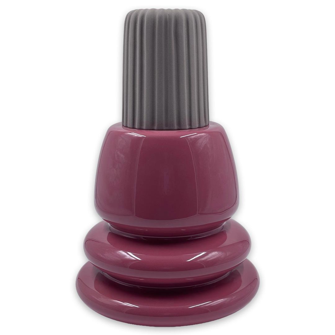 Volcano Vase 1 Glossy Cyclamen Outside Dusky Brown Top & Glossy Blueberry Inside