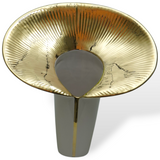 Fusca Vase Warm Grey With Glossy Green Gold
