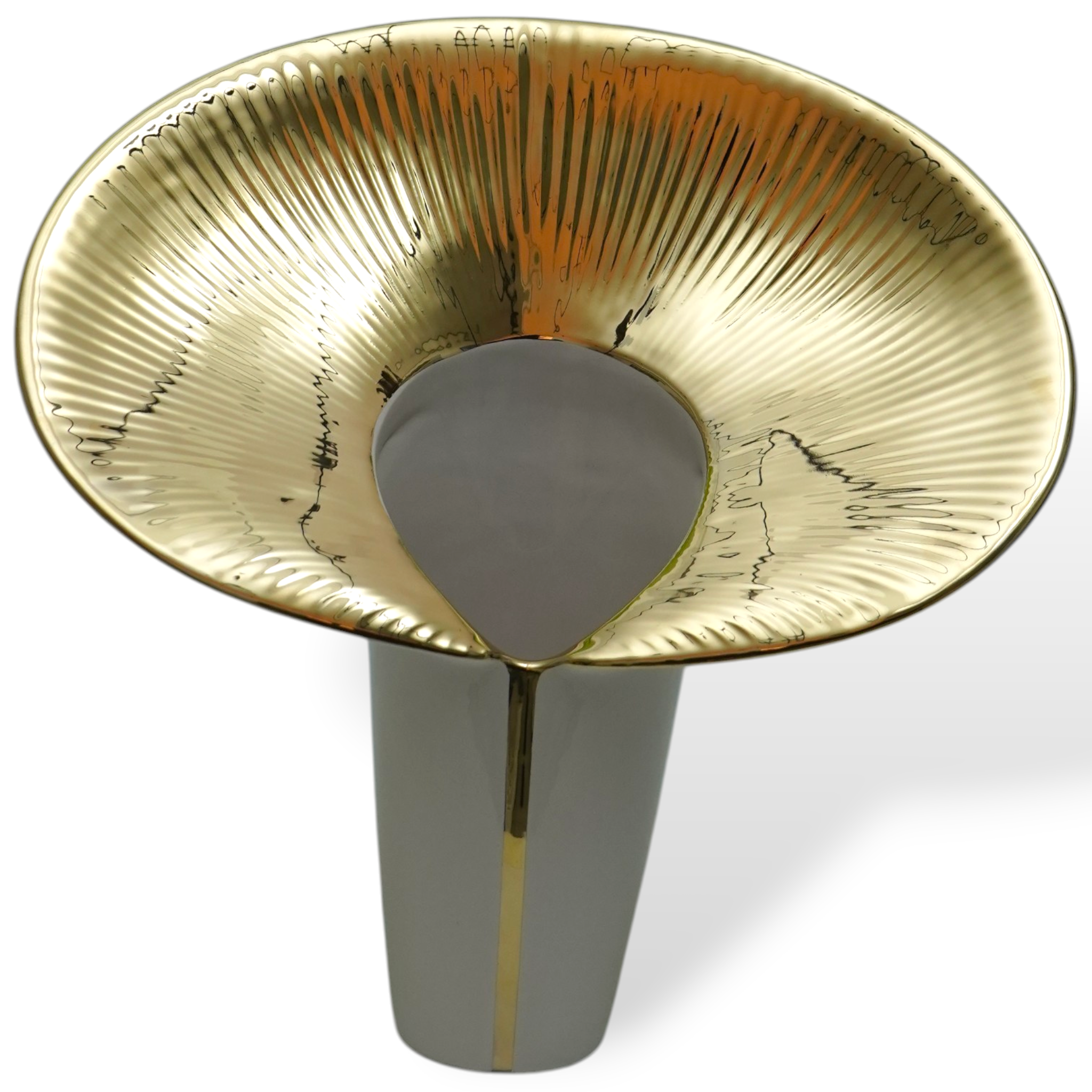 Fusca Vase Warm Grey With Glossy Green Gold