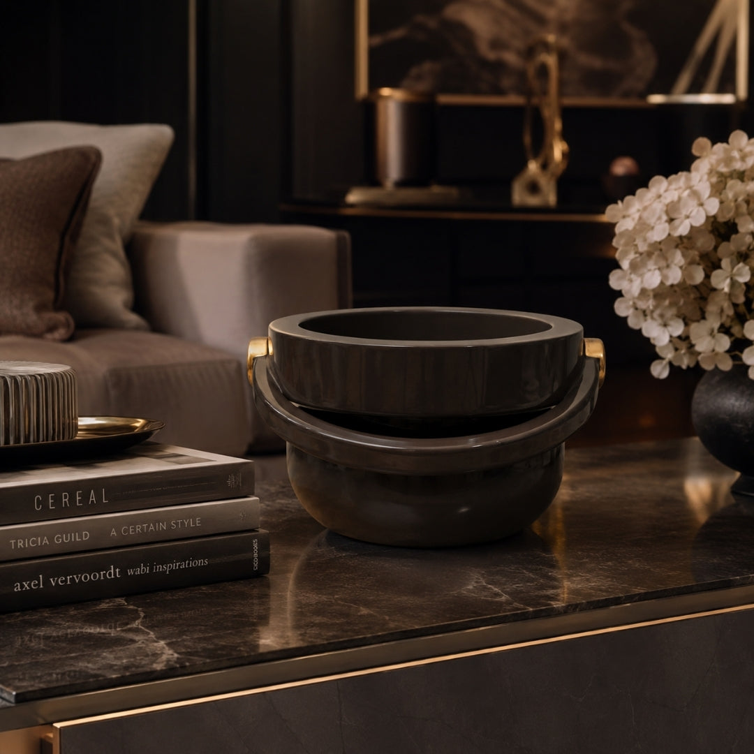 Sb-162/55+04/80 Jarra Centerpiece 1. Glossy Mud Brown And Glossy Copper Details - Bosa (view 2)