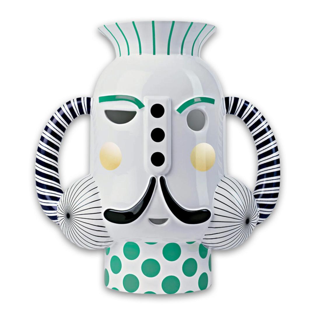 King Vase Glossy White With Green And Gold Graphic