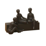 3 SEATED FIGURES BLACK RESIN