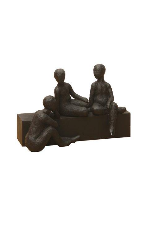 3 SEATED FIGURES BLACK RESIN