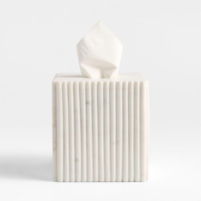 CARMEN FLUTED WHITE MARBLE TISSUE BOX