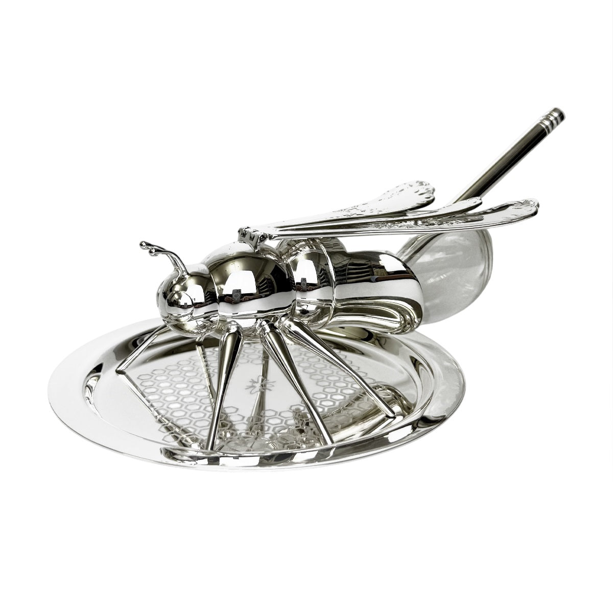 Honey Pot Bee R Including ( Honey Pot Bee, Round Plate Engraved, Honey Spoon, Box )