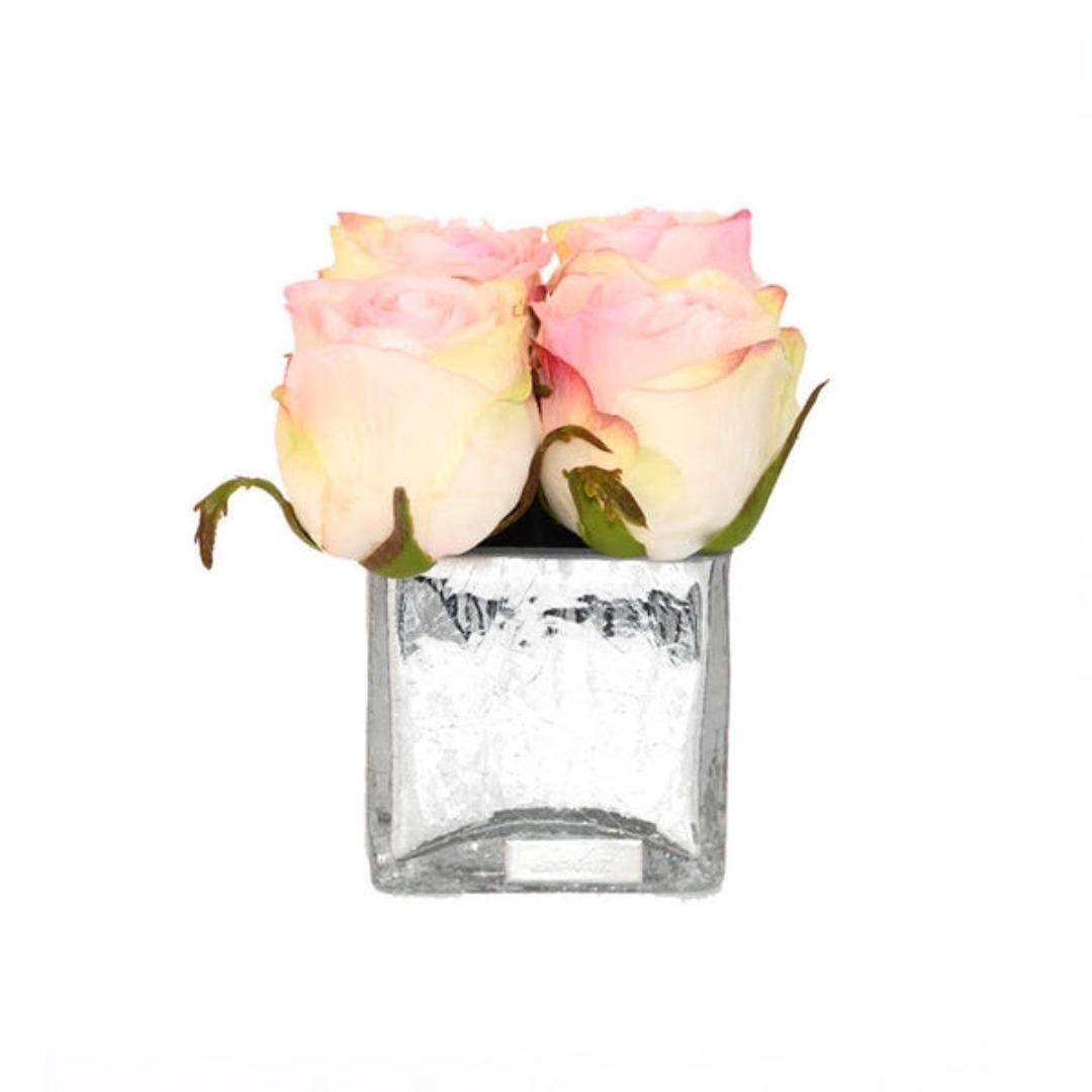 PINK ROSE BUDS SILVER CRACKLE SQUARE