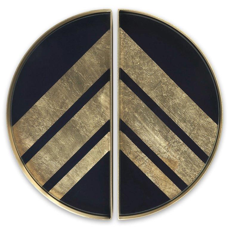 Tray Chevron Glass Valet Tray Metal Rim Set Of 2