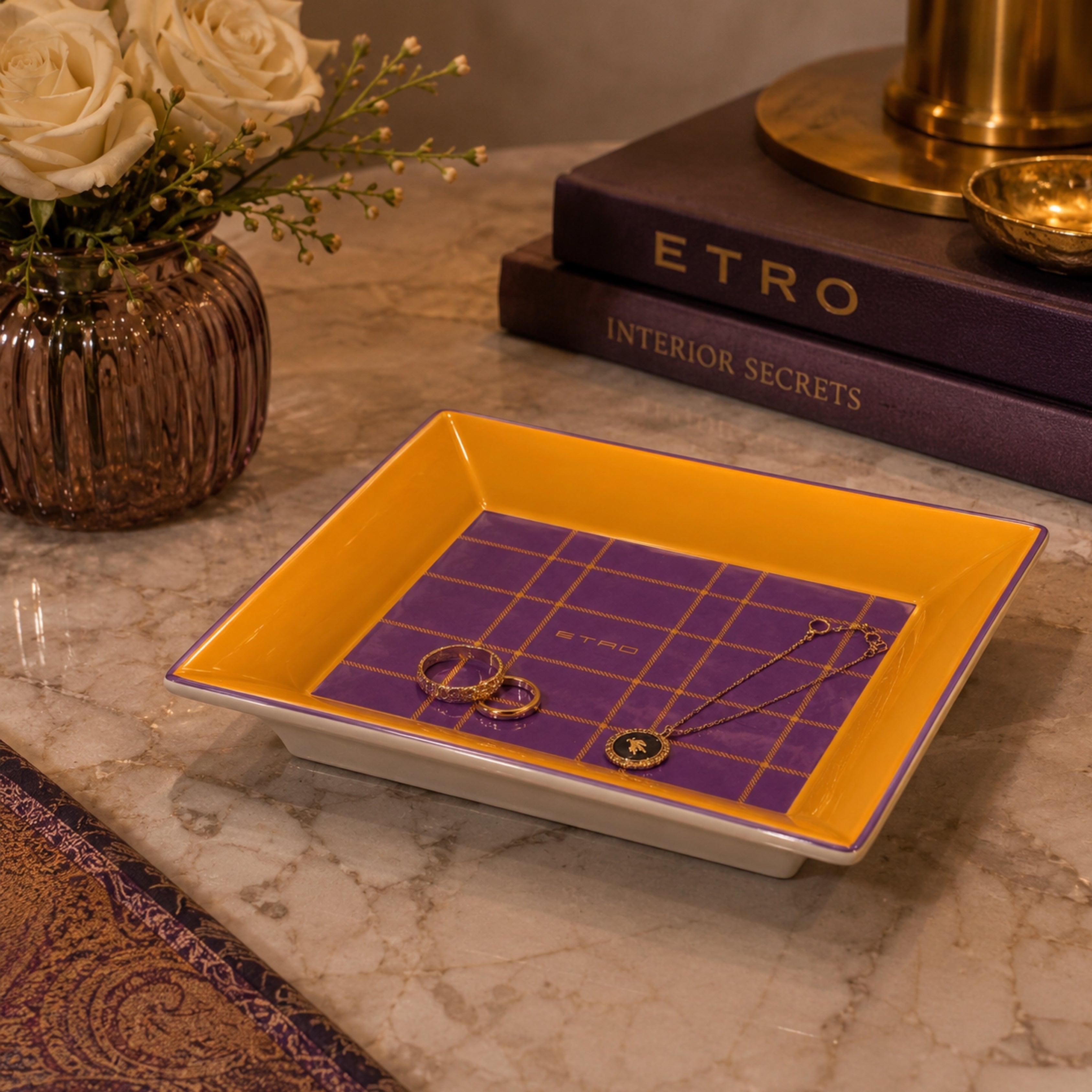 Rectangle Tartan Tray-Yellow - Etro (view 2)