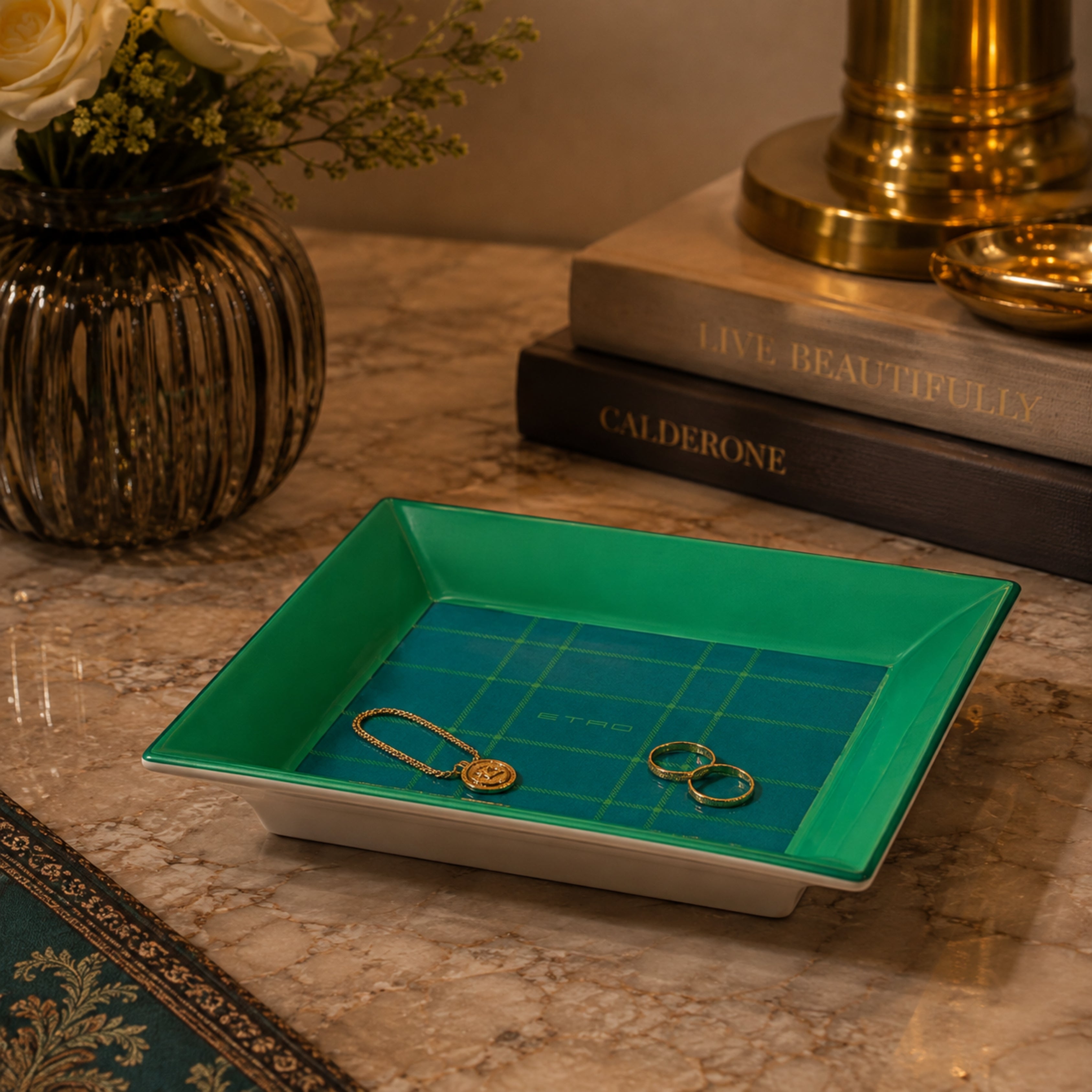 Rectangle Tartan Tray-Green - Etro (view 2)
