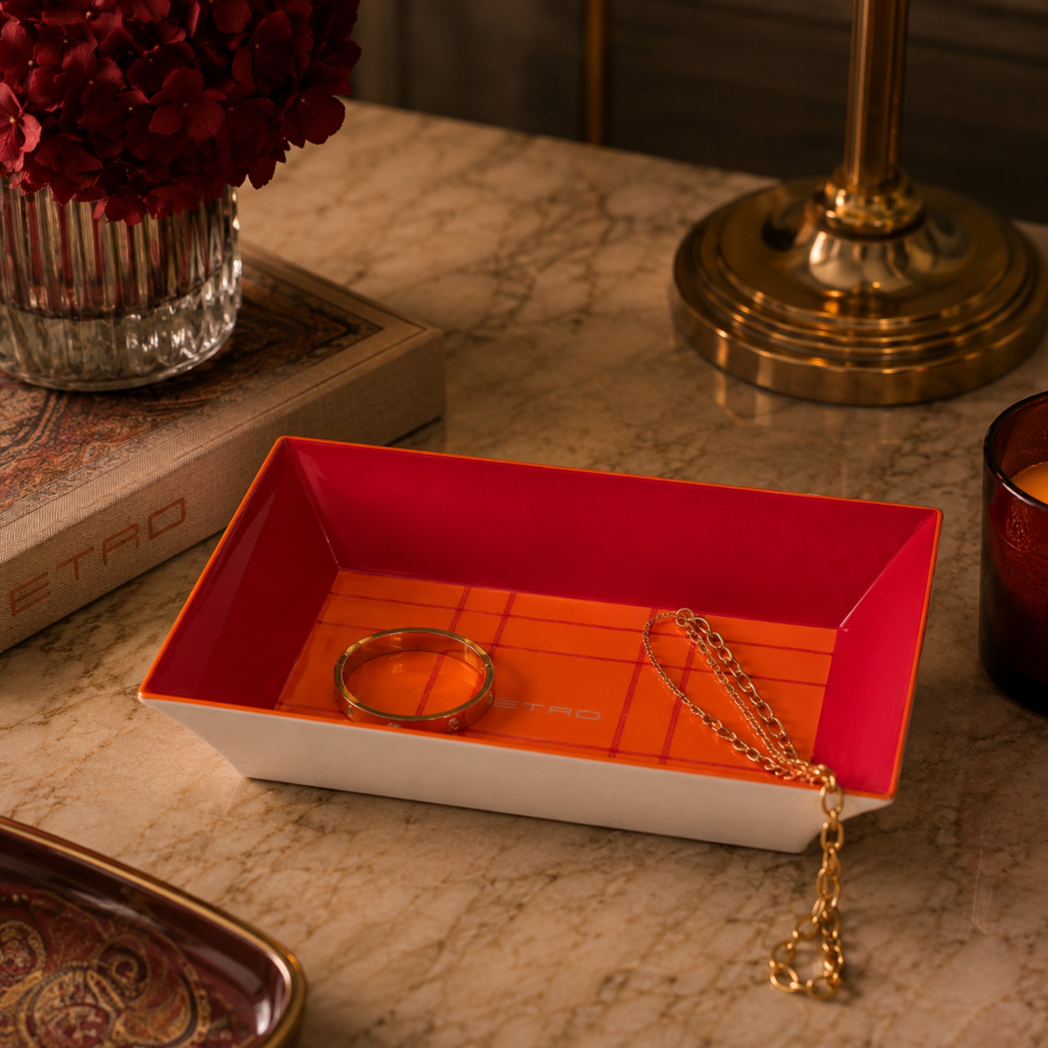 Rectangle Tartan Tray-Red - Etro (view 2)