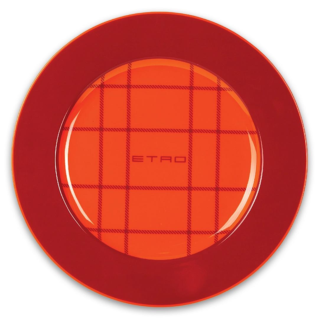 Tartan Round Decorative Plate 2 Pc Set-Red - Etro
