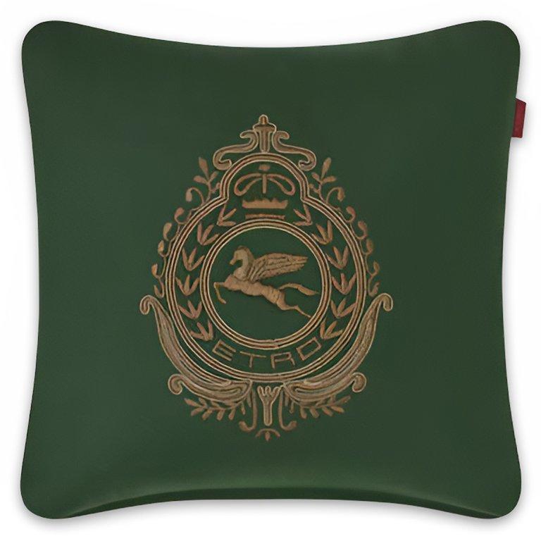 Crest Embroidered Cushion 2 Pc Set-Dark Green - Etro