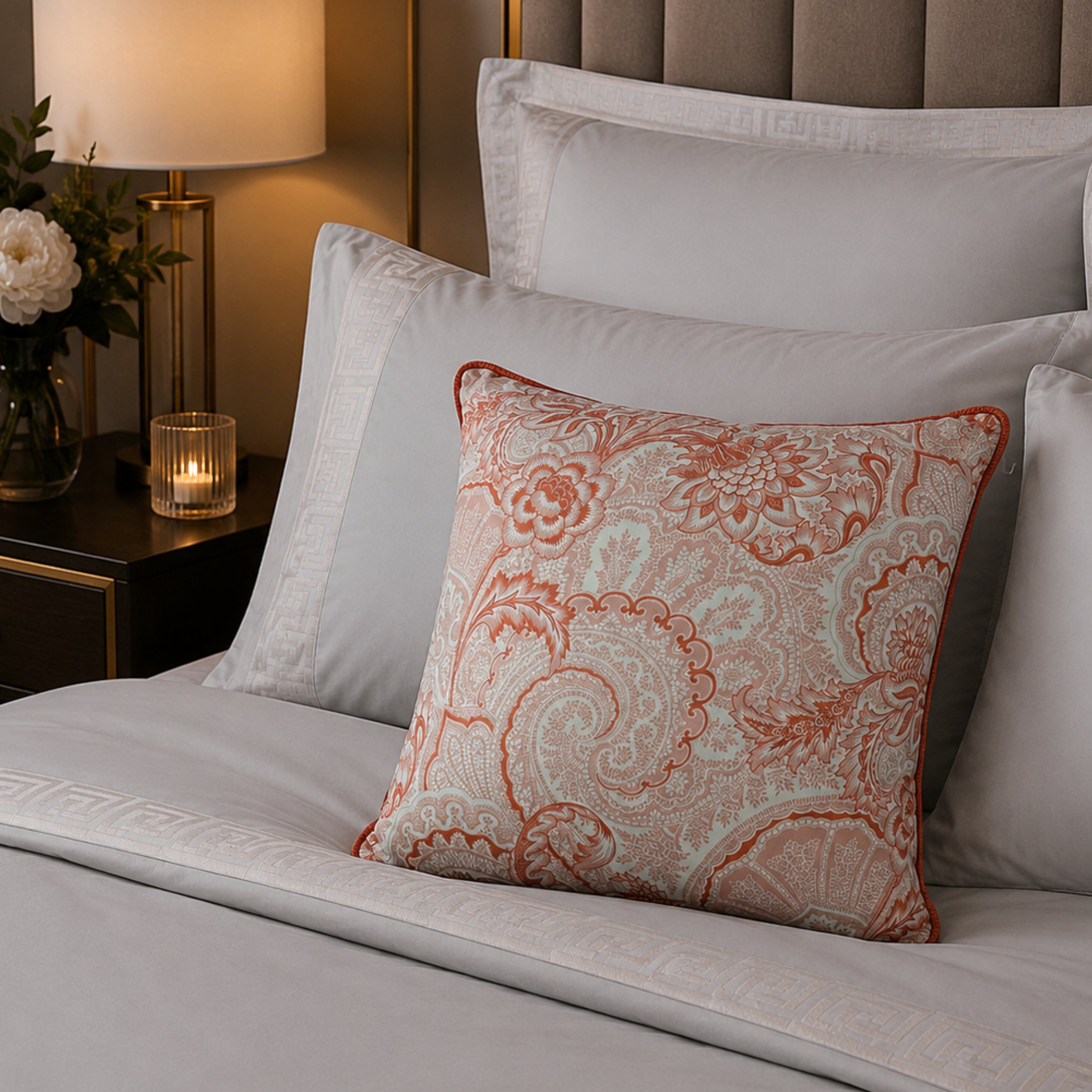 Bloom Printed Cushion W/Emroidered +Cord 60 - Orange - Etro (view 2)