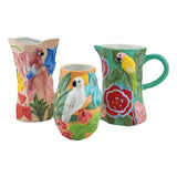 SET OF 3  ASS.MULTI COL CERAMIC VASE 'PARROTS'