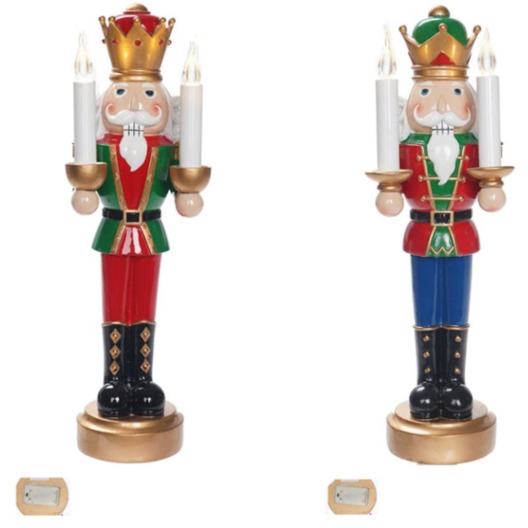 SET OF 2  RESIN NUTCRAKER SOLDIERS HOLDING LED CANDLE