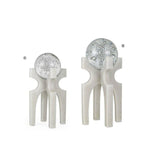 SET OF 2 ASS.GLASS BALLS RESIN MARBLE LOOK SUPPORTD