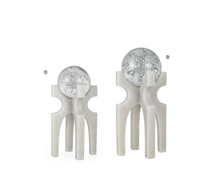 SET OF 2 ASS.GLASS BALLS RESIN MARBLE LOOK SUPPORTD