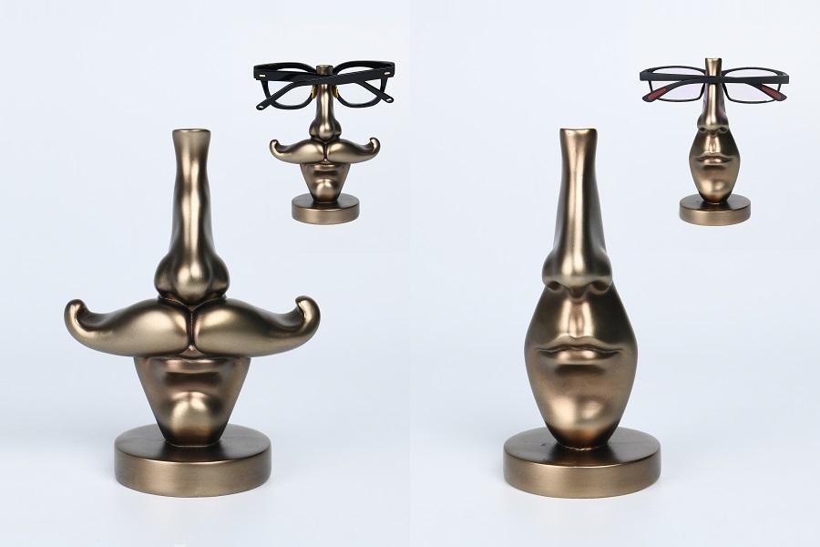 S/3X2 BROWN/GOLD RESIN GLASSES HOLDER 'FACE'