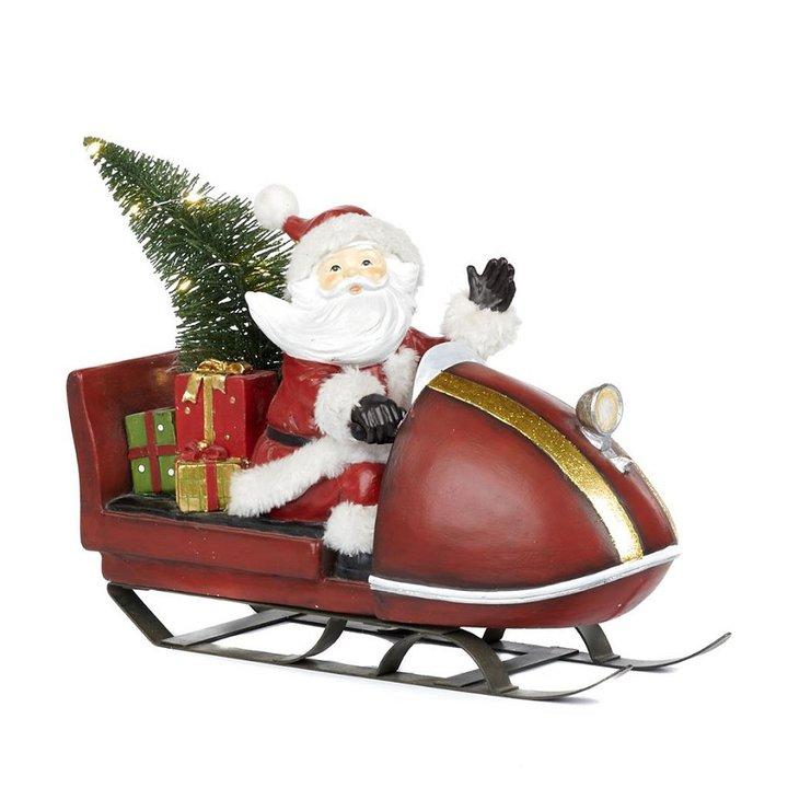 RESIN SANTA CLAUS ON RED SLEIGH WI/LED