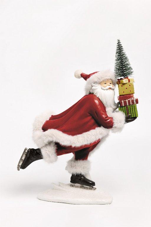 RESIN SKIING SANTA CLAUS HOLDING GIFT BOXES