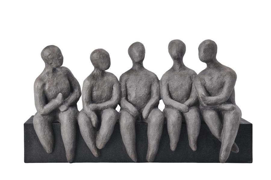 ASS.GREY RESIN SITTING PEOPLE ON BASE