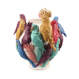 WHITE RESIN VASE WITH MULTI COLOUR PARROT