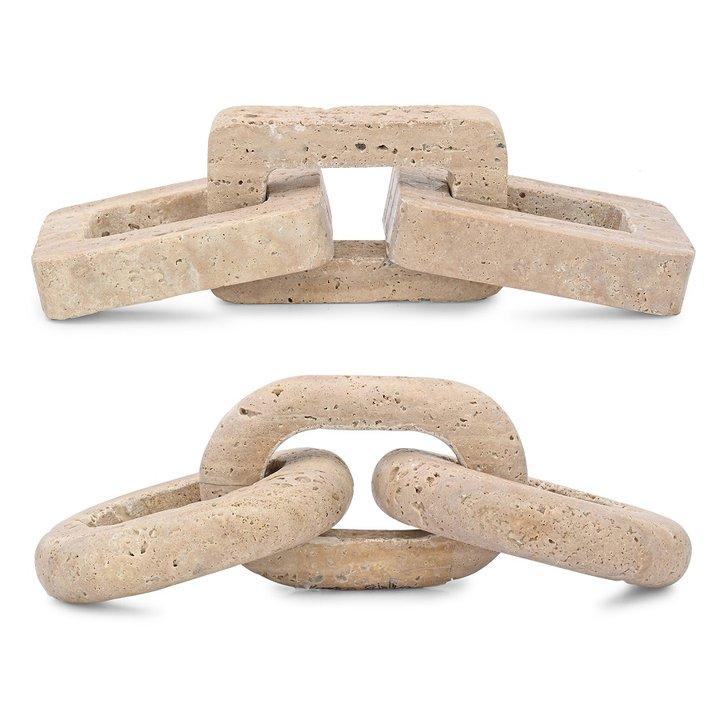 SET OF 2  DECORATIVE OBJECTS 'SERAVEZZA' IN TRAVERTINE