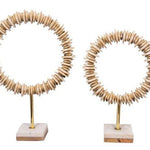 SET OF 2  ASS.BEIGE/BROWN RESIN DECO.PIECES RING