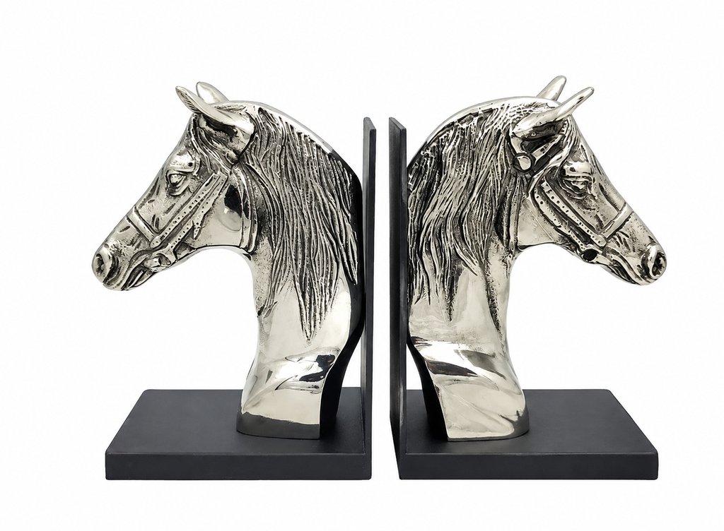 BOOKENDS 'HORSE HEAD' NICKEL/BLACK MATT