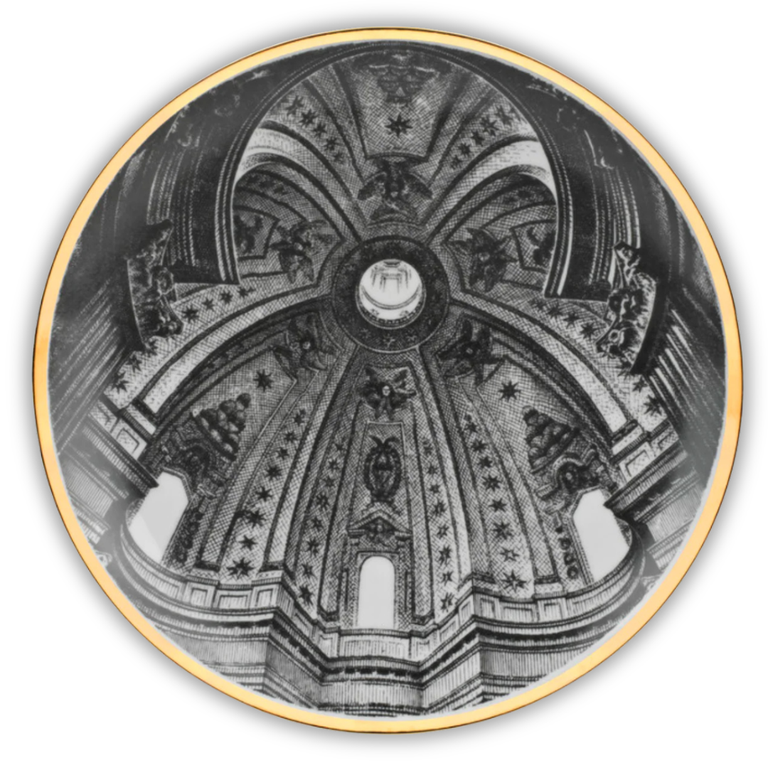 Plate Cupola S.Ivo Sapienza (Roma) Gold/Black/White - Fornasetti