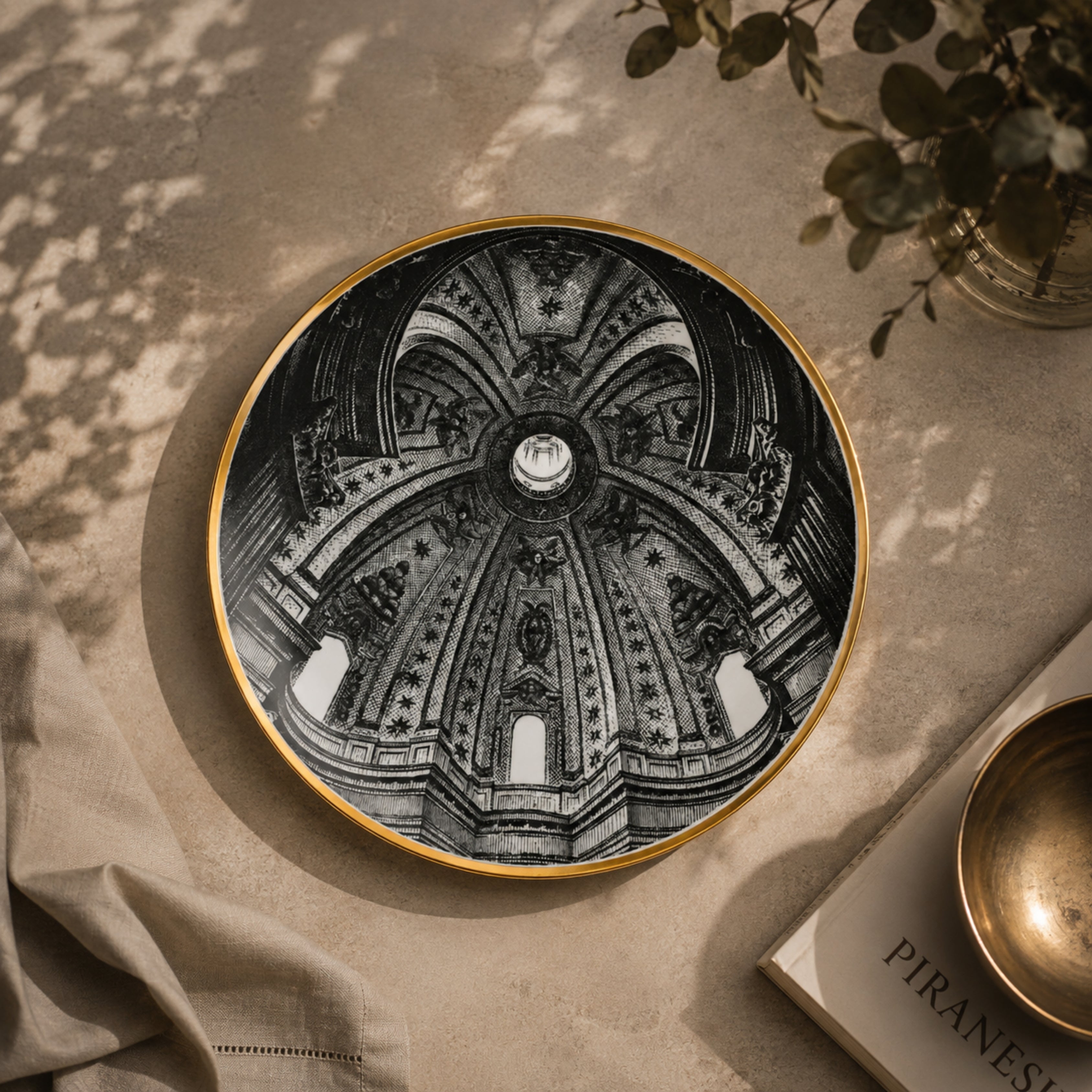 Plate Cupola S.Ivo Sapienza (Roma) Gold/Black/White - Fornasetti (view 2)