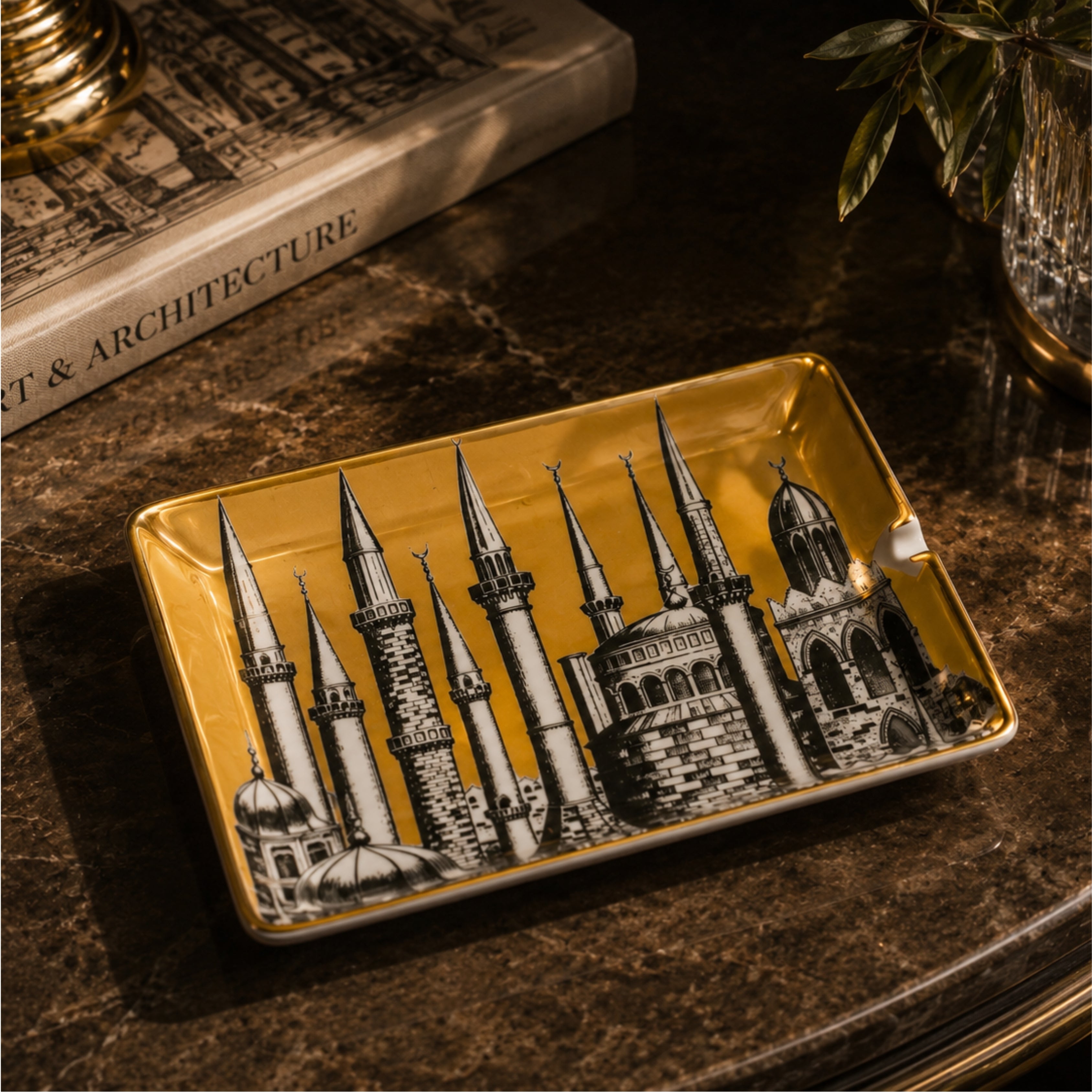 Rectangular Ashtray Minareti Gold/Black/White - Fornasetti (view 2)