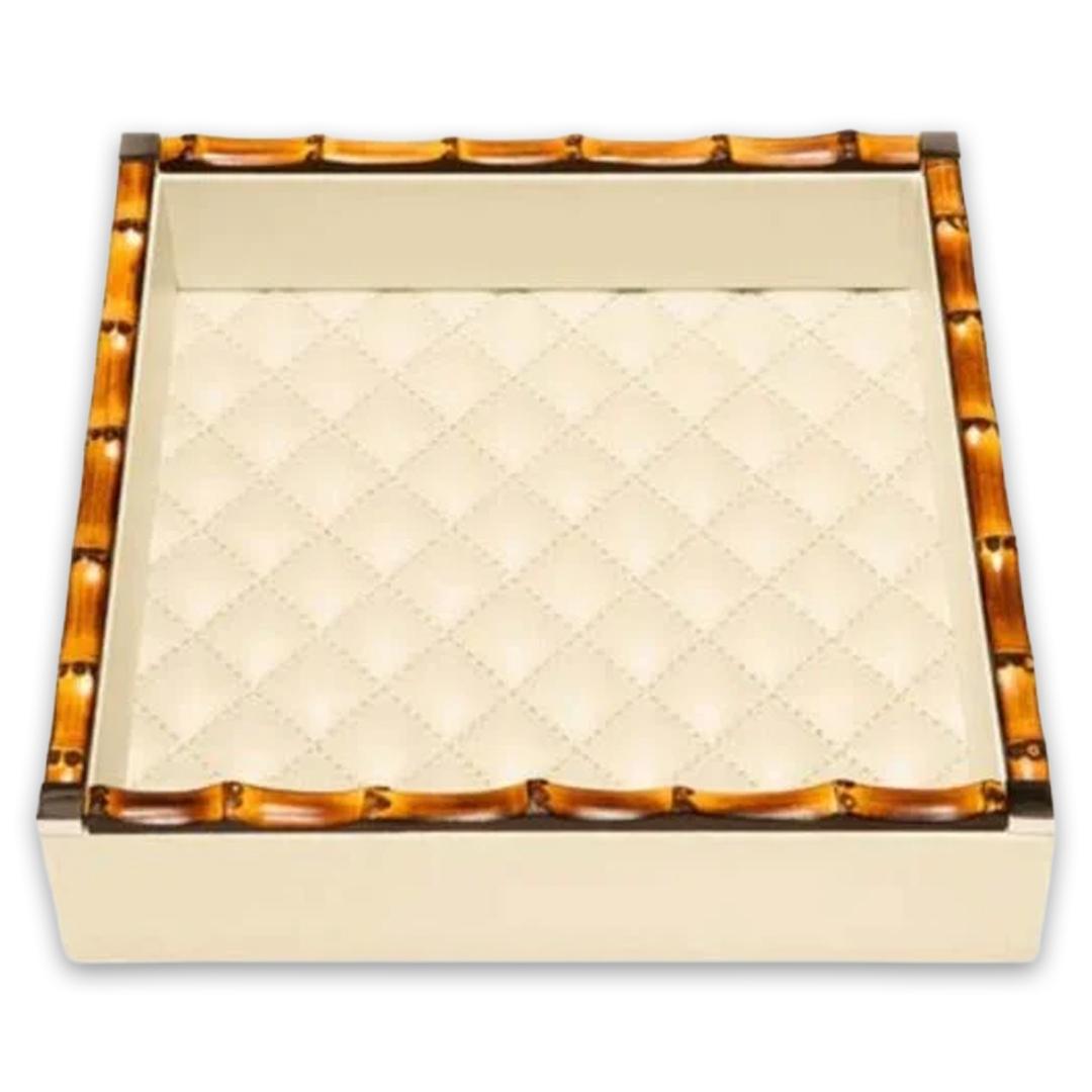 Leather Tray, Quilted Padded Lining, Small Bamboo Handles
Riviere: Ivory