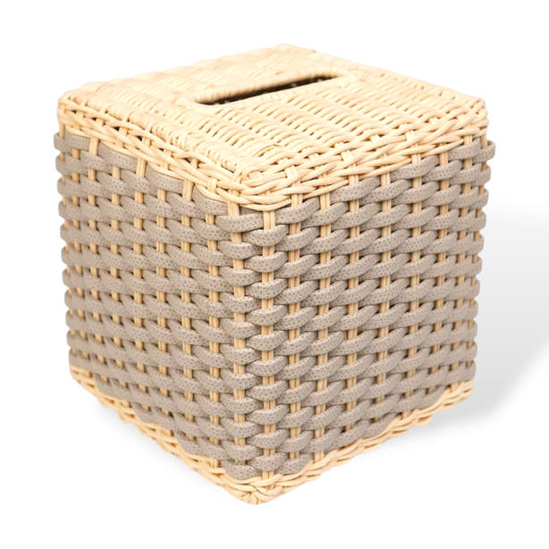 Pfb106 G83St00 Antibes Leather & Rattan Tissue Holder Square