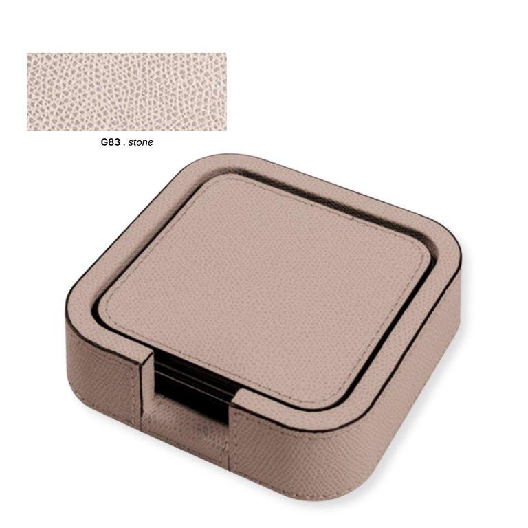 TAO COASTER HOLDER SQUARE ROUNDED WITH 6 TAO COASTERS-STONE