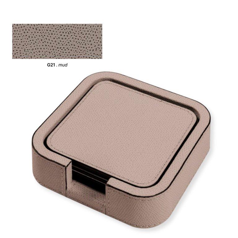 TAO COASTER HOLDER SQUARE ROUNDED WITH 6 TAO COASTERS-MUD