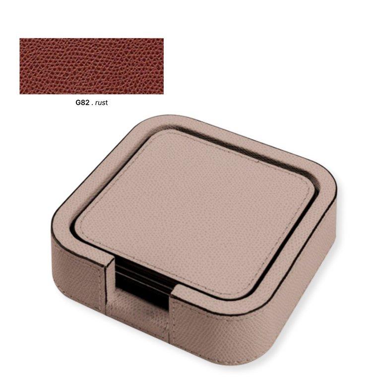 TAO COASTER HOLDER SQUARE ROUNDED WITH 6 TAO COASTERS-RUST